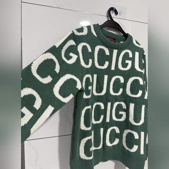 Gucci Logo Green and White Crewneck Sweater - Picture 4 of 16